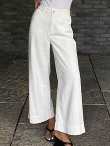 DAZY Jeans casuales de tiro bajo y pierna recta hasta el tobillo para mujer - Blanco - Ver 2