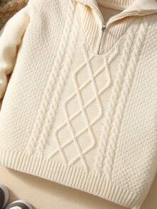 Kids Tween Boy Casual Polo Collar Half-Zip Long Sleeve Knitted Sweater,In Fall/Winter - Apricot - View 3