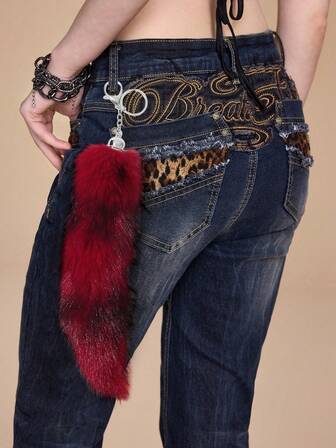 Grunge Punk 1 pieza Llavero/Colgante de cola de zorro de piel sintética marrón degradado estilo retro Y2K de alta calidad y versátil, ideal como accesorio diario para mujeres/niñas o regalo para ocasiones especiales