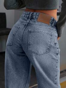 EURMUSE WOMEN LOW WAIST STRAIGHT Y2K WASH STREET WEAR - Dark Wash - View 5