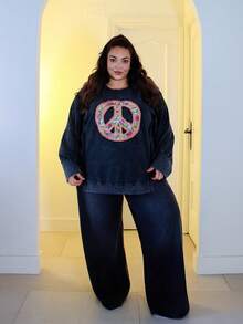 Pretty and Ole Plus Size Casual Washed Floral Embroidery Applique Sweatshirt Hippie Tops Boho Tops,Fall Clothes For Women Winter Autumn - Dark Grey - View 1