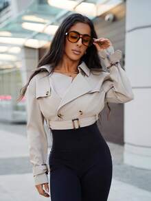 SAYEHFBABY Chaqueta casual suelta con cinturón de color caqui para mujer, ropa de otoño, abrigo de otoño, ropa de otoño, atuendos de mujer para crucero, de vuelta a la escuela - Caqui - Ver 6