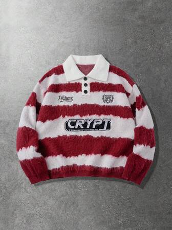 Street Life Pull ample tricoté avec motif rayé brodé pour homme