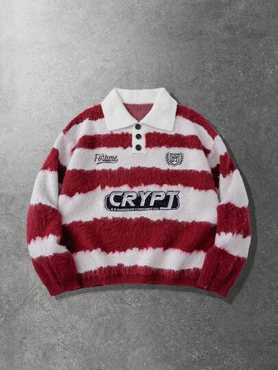 Street Life Maglione lavorato a maglia ampio con motivo a righe ricamato da uomo