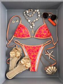 Swim Vcay Damen Sommer Strand Bikini Set mit floralem Aufdruck, zufälliges Muster, sexy