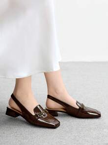 CUCCOO BIZCHIC Women's Coffee Color Low Chunky Heel Elegant Comfortable Versatile Loafers, Slingback Flat Shoes Spring Shoes - Coffee Brown - View 5