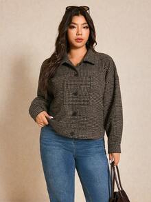 Elaquor Áo khoác tay dài in họa tiết kẻ caro cỡ lớn cài nút phía trước - Nhiều màu - Xem 6