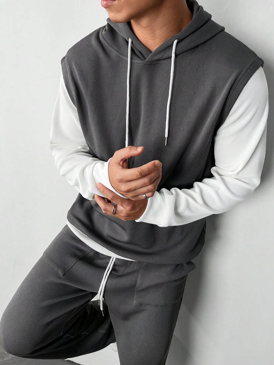 Manfinity Homme Bộ đồ thể thao nam 2 món màu xám trắng, quần nỉ có mũ trùm đầu và quần nỉ mùa thu cho nam Bộ đồ thể thao nam Bộ đồ chạy bộ nam Bộ đồ thể thao nam Bộ đồ thể thao nam có mũ trùm đầu và quần nỉ - Nhiều màu - Xem 1