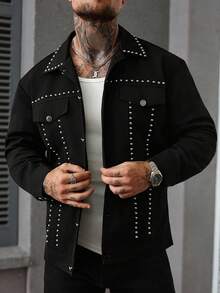 Manfinity Roughcore Áo khoác kim loại đinh tán đường phố dành cho nam, Áo khoác tay dài màu đen phong cách Gothic Out Bomber, Quà tặng cho bạn bè, chồng, bạn trai, Áo khoác đinh tán màu đen dành cho nam, Áo khoác nam dạo phố, Áo khoác đinh tán màu đen, Áo khoác thiết kế dành cho nam, Mùa thu, Grunge - màu đen - Xem 6