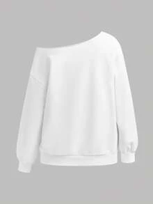 Girlism 少女休闲字母数字印花不对称领口卫衣 - 白色 - 查看 2