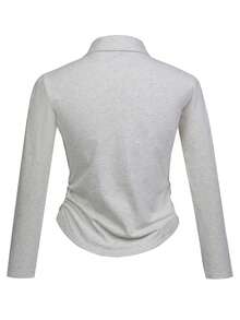 INAWLY 女款骑士印花长袖褶皱休闲T恤