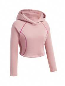 Innovista Contrast Trim Hooded Casual Versatile Long Sleeve Sweatshirt Fall New Style Women Utilitarian Chic, Cozy/Winter Layering - Grey - View 12