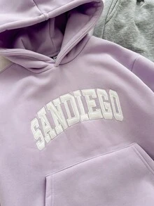 Genkimix Kids 女童紫色羊毛连帽运动衫和浅灰色运动裤套装，刺绣前襟设计，脚踝和袖口设计，时尚外观，适合春秋季节，适合大龄女孩，纯色，长袖，涤纶，松紧腰，适合户外，请根据我们的尺码表选择 - 淡紫色 - 查看 7