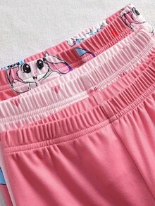 3pcs/Set Girls Pajamas, Cute Rabbit Print Snug Fit Round Neck Long Sleeve Top And Long Pants Sleepwear Set - Multicolor - View 6