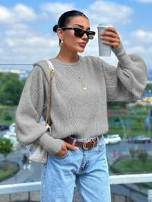 EURMUSE Women Shoulder Padded Sweater With Hairy Yarn - Grey - View 6