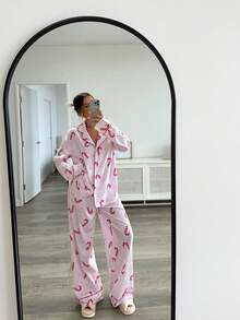 Aloruh Women's Pink Christmas Pajama Set,Cute Long Sleeve Top And Long Pants,Cozy Autumn Lounge Two Piece Set For Women,Winter Clothes New Arrival - Multicolor - View 7