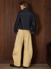 Easelle Áo khoác denim nữ kiểu retro du mục hơi rộng với khóa kim loại, phong cách grunge, áo khoác denim nữ cao bồi, áo khoác denim nữ kiểu miền Tây, áo khoác denim ngắn cho nữ - Màu xanh lam - Xem 3