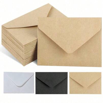 100 piezas de mini sobres de papel kraft marrón, tarjetas de regalo, invitaciones, notas comerciales, mini tarjetas de felicitación, mini sobres, sobres pequeños, tarjetas plegables para regalos de dinero, tarjetas de agradecimiento, invitaciones de regreso a la escuela