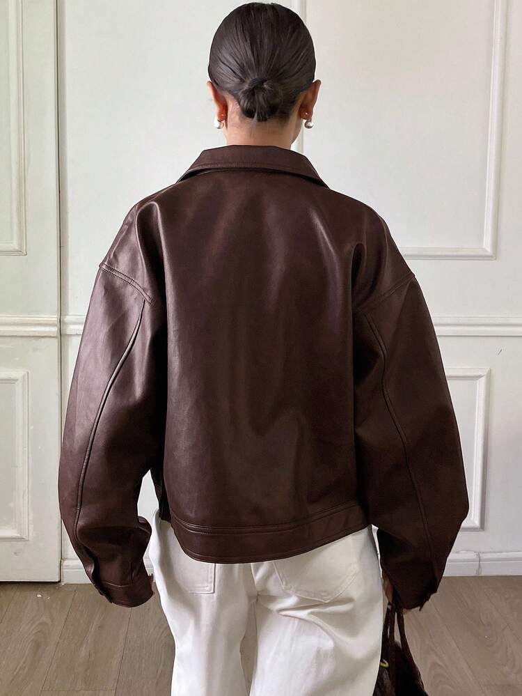 Autumn/Winter New Loose Casual Thick PU Women Regular Jacket Leather Jacket Women Coats