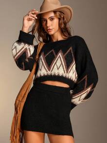 Chiquease Women's Holiday Party Elegant 2 Pieces Sweater Set, Long Sleeve Knitted Two Piece Outfit Long Sleeve Two Piece Set Two Piece Set Women Skirt Crop Sweater Women Sweater Dresses Winter Clothes For Women  Winter Clothes  Brown Skirt  Brown Sweater - Multicolor - View 1