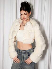 Sweetina Women's Lady-Like Party Style Cropped Long Sleeve Faux Fur Casual Pullover, Autumn/Winter - White - View 4