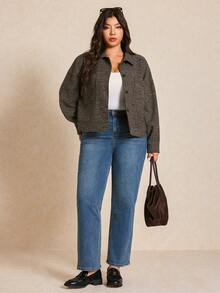 Elaquor Áo khoác tay dài in họa tiết kẻ caro cỡ lớn cài nút phía trước - Nhiều màu - Xem 1