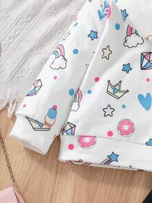 Elladie kids 2 件套年轻女孩独角兽印花长袖连帽衫和裤子休闲装，秋季 - 彩色 - 查看 5
