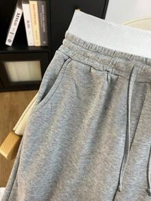 Resyla 女式撞色腰带抽绳腰袋休闲运动裤 - 灰色 - 查看 4