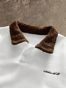 AXEPEAK 男士针织休闲宽松长袖套头衫，时尚街头风秋冬字母刺绣撞色领口卫衣，适合送给朋友、丈夫、男朋友的礼物，适合返校季 - 白色 - 查看 3