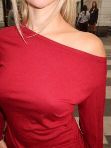 Turnttoni Women's Solid Color Asymmetric Neck Ruffle Short Sleeve T-Shirt, Summer - Burgundy - View 3