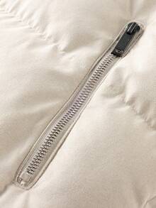 Manfinity Hypemode 男士长袖休闲通勤撞色抓绒领拉链羽绒服，秋冬蓬松羽绒服 - 米色 - 查看 6