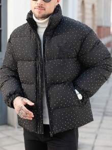 Manfinity Homme Manteau d'hiver à col montant et manches longues de couleur unie pour hommes