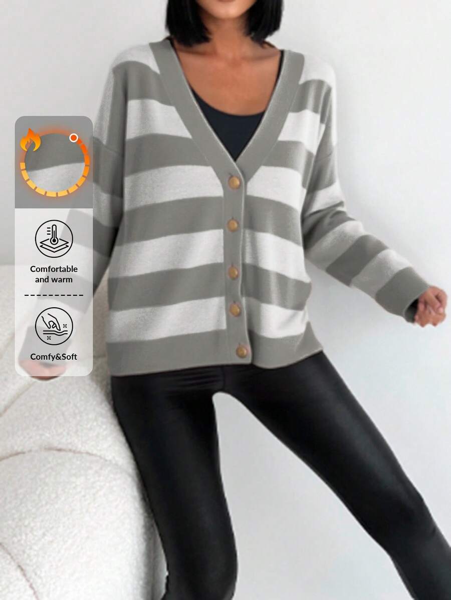 EURMUSE Cárdigan A Rayas Con Bloques De Color Y Mangas Caídas Para Mujer - Multicolor - Ver 1