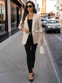 SHEIN Clasi Women Fashion Spring Classic Khaki Blazer For Daily Commute In Fall/Winter - Khaki - View 4