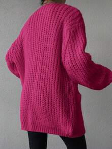 SHEIN Women'S Solid Color Drop Shoulder Cardigan - Pink - View 2