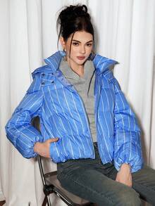 Sweetina Women's Blue & White Striped Long Sleeve Loose Casual Sweatshirt, Autumn/Winter - Multicolor - View 6