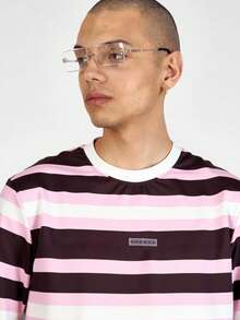 SUMWON Stylish Oversized Boxy Cropped T-Shirt Striped Summer Street Style Casual Skater Fashion Festival Streetwear - Pink - View 5