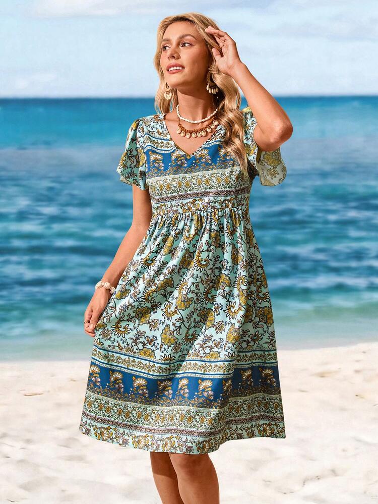 Vestido de mujer de manga corta, vestidos de verano para mujer, atuendos de vacaciones, atuendo de playa para mujer, atuendo de concierto de campo