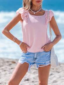 Sylviya Áo sơ mi tay bồng cổ vuông hai lớp có nơ trang trí phía sau - Hồng - Xem 5