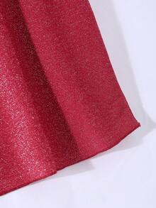 Girls Elegant Fashion Round Neck Short Sleeve Loose Metallic Fabric Bow Design Burgundy Dress, Suitable For Christmas, Party, Ball Gown - Burgundy - View 4