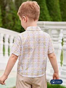 Joliand Joliand 1pc Young Boy's Elegant & Fashionable Urban Stylish Plaid Pattern Collar Shirt, Suitable For Parties, Outings, Picnics, Summer Young Boys Clothing 4t Young Boys Suit Set Young Boys 2 Pieces Young Boys Sets Youth Boy Tshirt Back To School  School  Clothes School Supplies - Multicolor - View 8