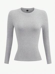 EMERY ROSE Camiseta de manga larga de cuello redondo con ajuste ceñido y forro térmico para mujer, gris - Gris - Ver 3