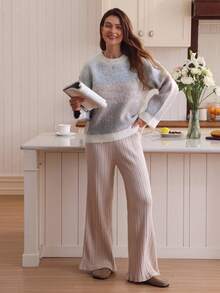 Louniche Women's Casual Crew Neck Long Sleeve Gradient Knit Sweater - Multicolor - View 4