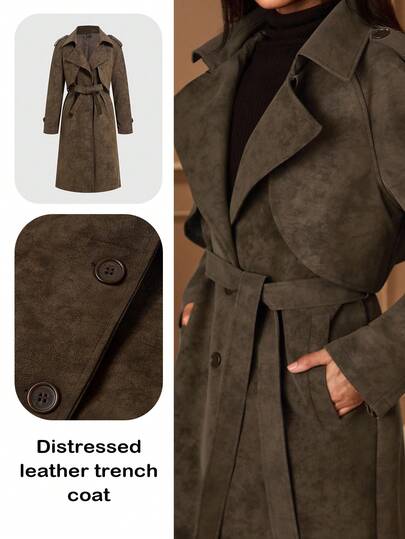 Lilora Dam vintage exklusiv minimalistisk trenchcoat i ullblandning, medellång ylleöverrock med åtsittande midja för vintern