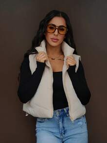 SAYEHFBABY Winter Zip Up Double Face Snap Button Corduroy Drawstring Vest Coat - Apricot - View 1