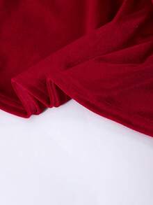 Sparklyn Mädchen Vintage Palast Stil Burgund Samt Perlen Dekor Quadratischer Kragen Puffärmel Taillengegürtetes Kleid, geeignet für Abendgala, Weihnachtsparty und andere Anlässe