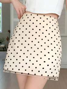 DAZY 女士时尚波尔卡圆点A字迷你裙夏季，荷叶边 - 米色 - 查看 3