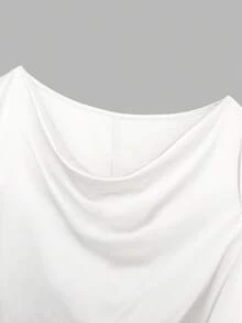GlowEve CURVE 大码女式亮面面料长袖衬衫，通勤百搭，侧褶设计，带纽扣 - 白色 - 查看 5