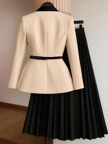 GlowEve CURVE 大码女式休闲撞色设计腰带褶饰两件套 - 彩色 - 查看 2