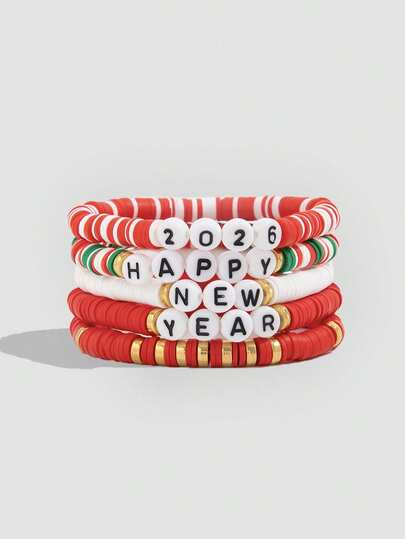 Kawaii 5pcs Fashionable Strawberry Pendant Crystal Beaded Bracelet Set, Sweet & Lovely For Women, Great For Friends And Valentine's Day Gifts,Mom,Mother,Mother's Day,Gift